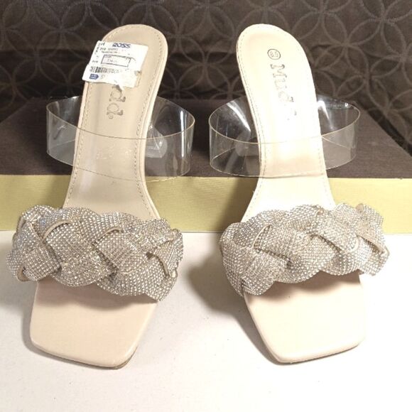Mudd Silver Double Braid Square Toe Clear Heel Slip On Kitten Heels Sz 8… - Picture 3 of 9